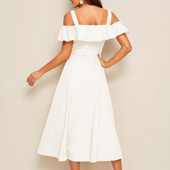 Boho White Flounce Button Maxi Dress - Picture 3 of 6